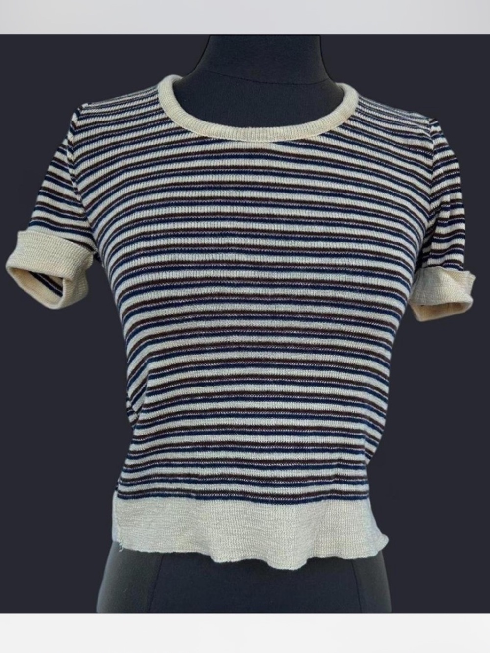 Vintage 70s Style Striped Knit Short Sleeve Shirt, Preppy Cottagecore Granola